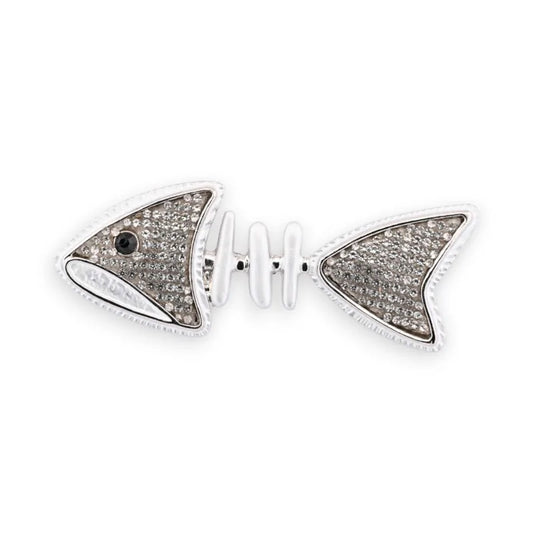 Magnetische Brosche Silberner Fisch Strass