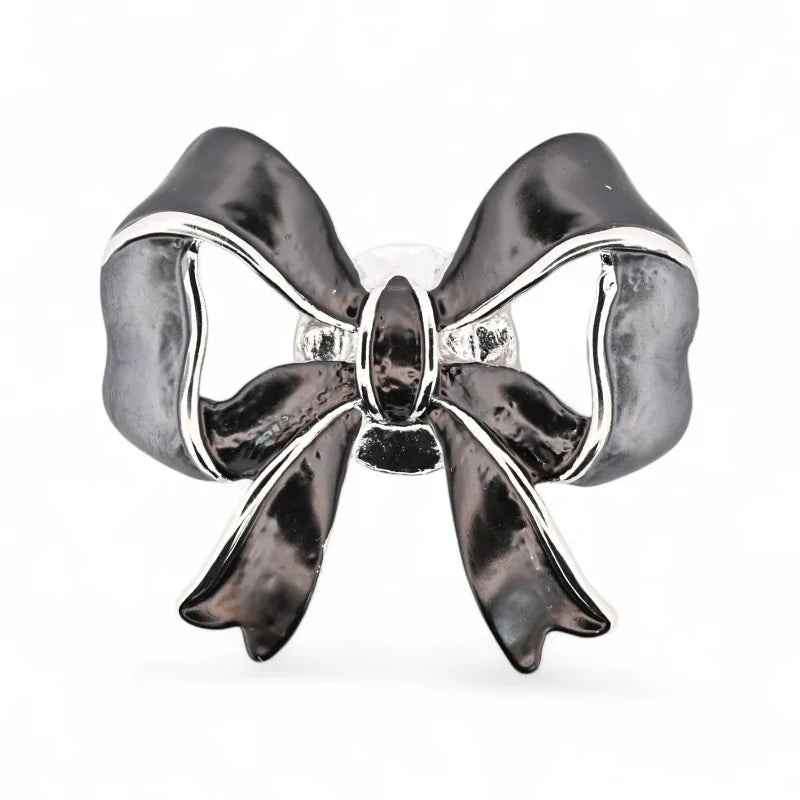 Magnetische Brosche schwarze silberne minimalistische Fliege - eleganter sophistizierter Schmuck