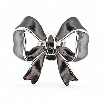 Magnetische Brosche schwarze silberne minimalistische Fliege - eleganter sophistizierter Schmuck