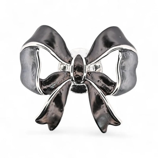 Magnetische Brosche schwarze silberne minimalistische Fliege - eleganter sophistizierter Schmuck
