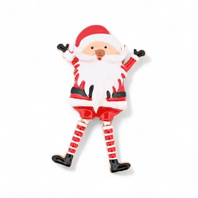 Magnetische Brosche fröhlicher Weihnachtsmann mit erhobenen Armen - festlicher emaillierter Weihnachtsschmuck