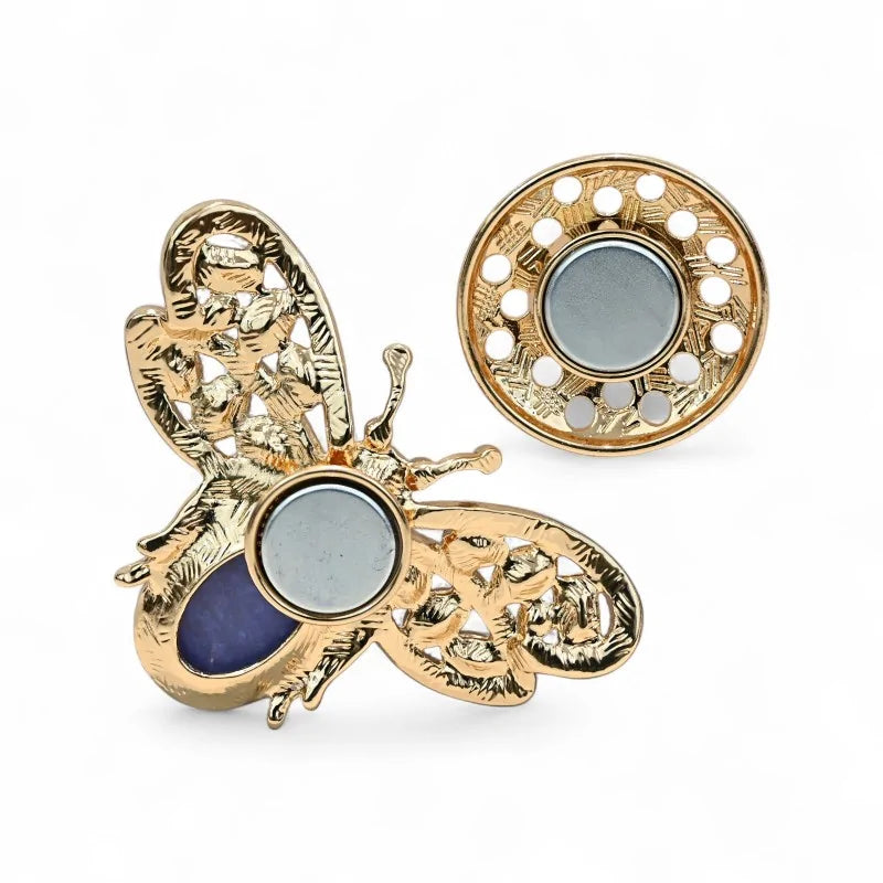 Magnetische Brosche goldene Biene blauer Stein - Insekt Modeschmuck