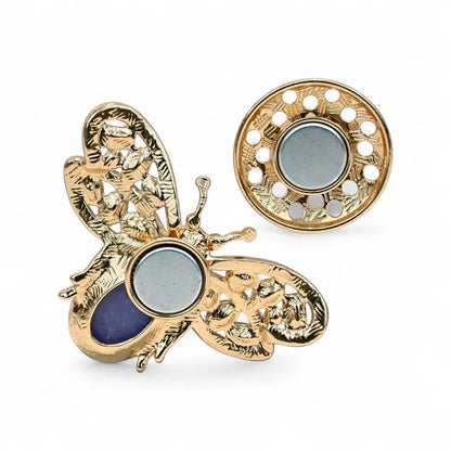 Magnetische Brosche goldene Biene blauer Stein - Insekt Modeschmuck