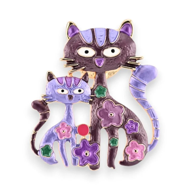 Magnetische Brosche Blühende Katzen Duo violett