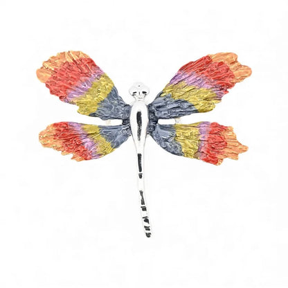 Magnetische Libellen-Brosche mehrfarbig Regenbogen 9cm
