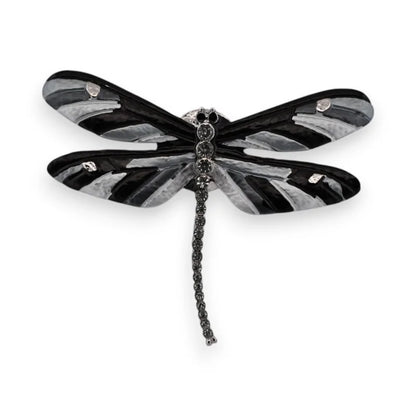 Magnetische Brosche Silberne und Schwarze Libelle