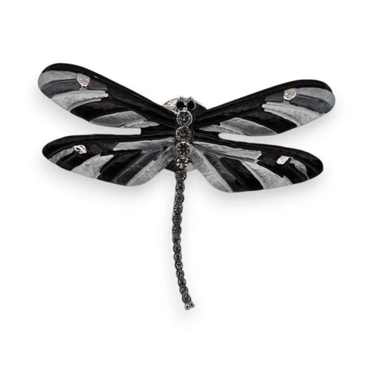 Magnetische Brosche Silberne und Schwarze Libelle
