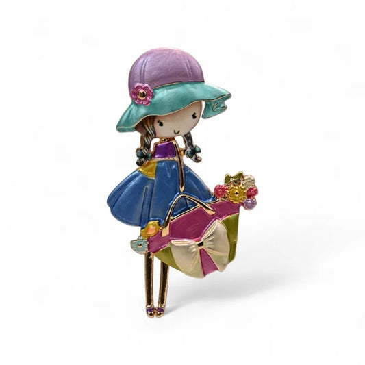 Magnetische Brosche Mädchen Hut Vintage