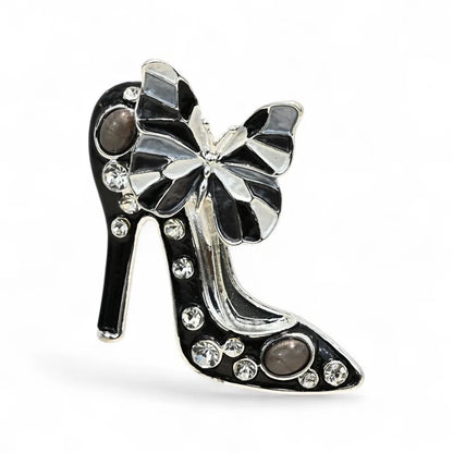Magnetische Brosche schwarzer Pumps zweifarbige Schleife Strass - magnetischer hoher Absatz
