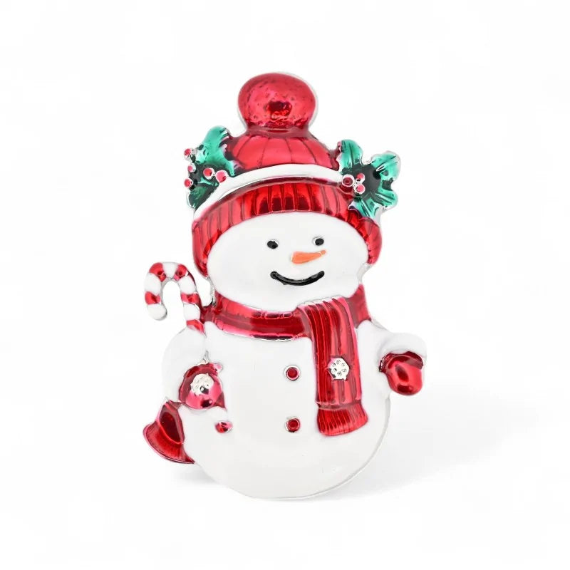 Magnetische Brosche Schneemann Weihnachten rot weiß Zuckerstange Glocke - festlicher Winterschmuck