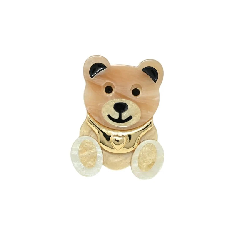 Magnetische Brosche Teddybär beige und golden aus Harz