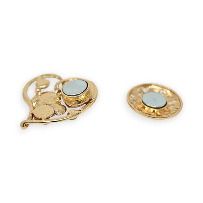 Magnetische vergoldete Herzbrosche mit Blaustein und separater runder Scheibe, eleganter Schmuck im Vintage-Stil