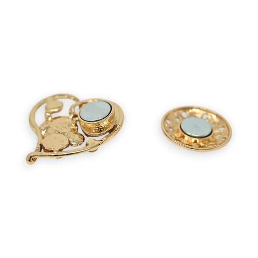 Magnetische vergoldete Herzbrosche mit Blaustein und separater runder Scheibe, eleganter Schmuck im Vintage-Stil