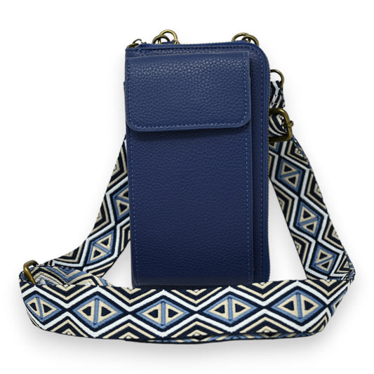 Marineblaue Handytasche und Geldbörse mit Schulterriemen