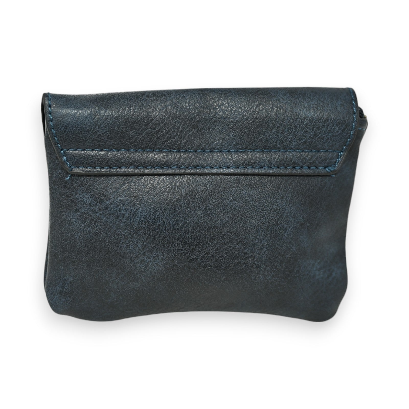 Kleine dunkelblaue Ledergeldbörse mit Klappe, kompaktes Design für Münzen und Karten, strukturiertes Leder