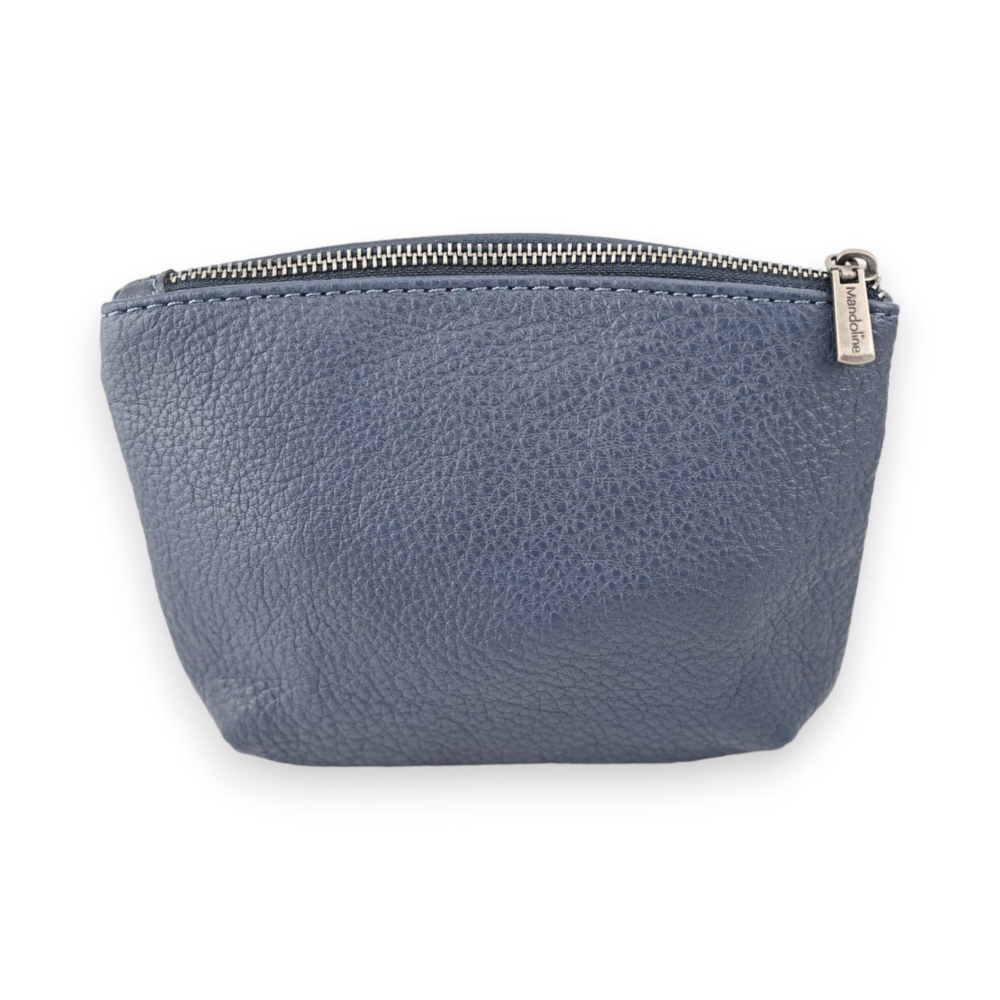 Marineblaues synthetisches Portemonnaie mit Reißverschluss, texturiertem Lederimitat und silbernem Markenanhänger