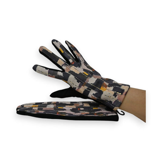 Mehrfarbige Velours-Kunstwildleder-Handschuhe mit abstraktem Muster, modisches Accessoire für kalte Tage