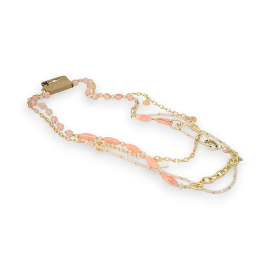 Fantasievolle mehrreihige Halskette in Gold und zartem Rosa