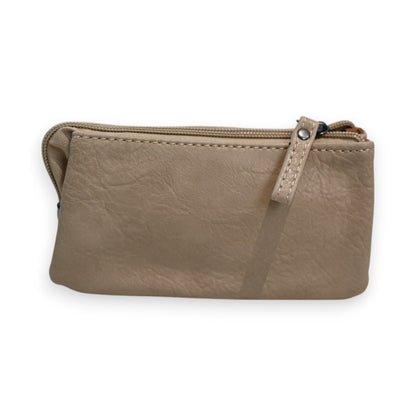 Mehrteilige Geldbörse Mélanie Paris in Beige-Taupe, aus strukturiertem Leder mit Reißverschluss und schmaler Schlaufe