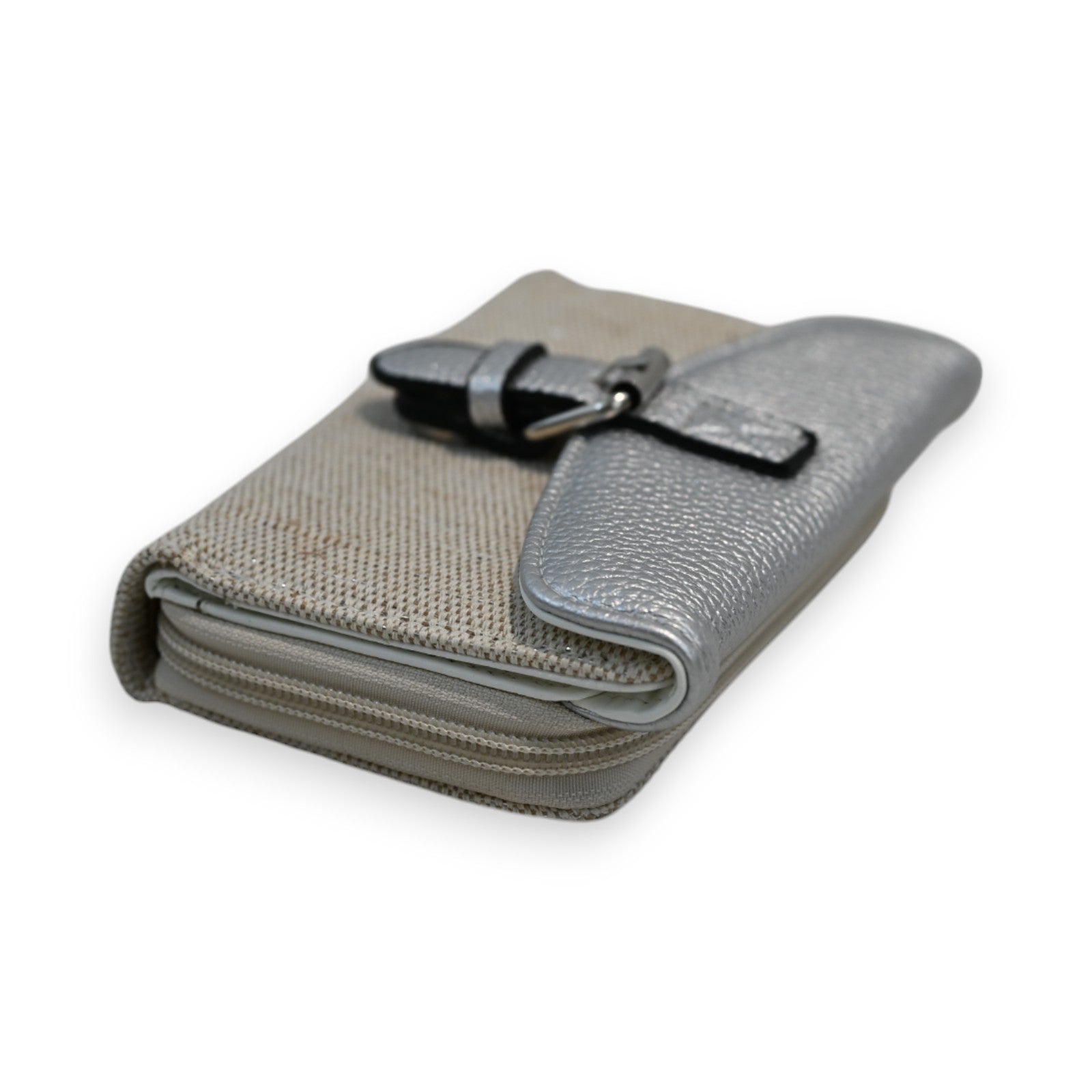 Zweifarbige Geldbörse Melanie Paris in Silber und Beige mit Reißverschluss und Druckknopfverschluss, elegantes Design