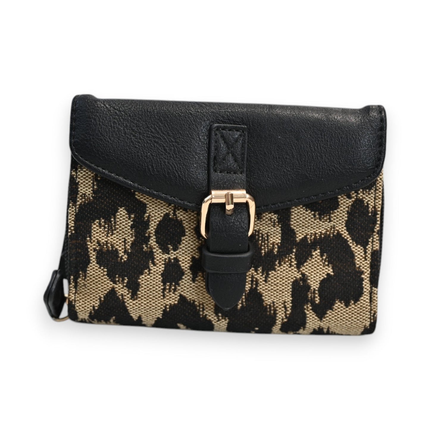 Melanie Paris Kompakte Zweifarbige Leoparden-Geldbörse Schwarz