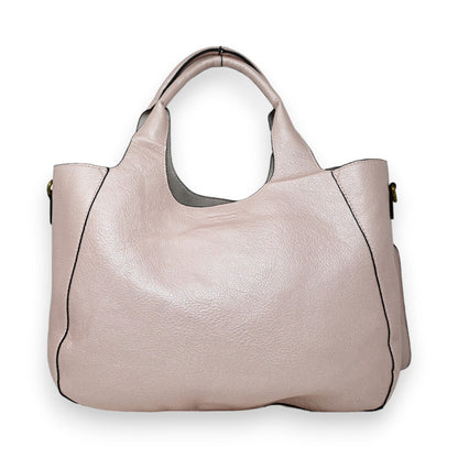 Elegante metallic rosa Lederhandtasche mit abnehmbarer Clutch, großzügigem Innenraum und Tragegriffen