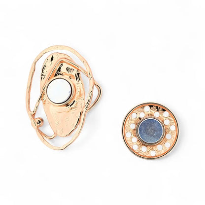 Moderne Skulptur Naturstein taupe Linien Roségold goldene Topase - künstlerische Brosche