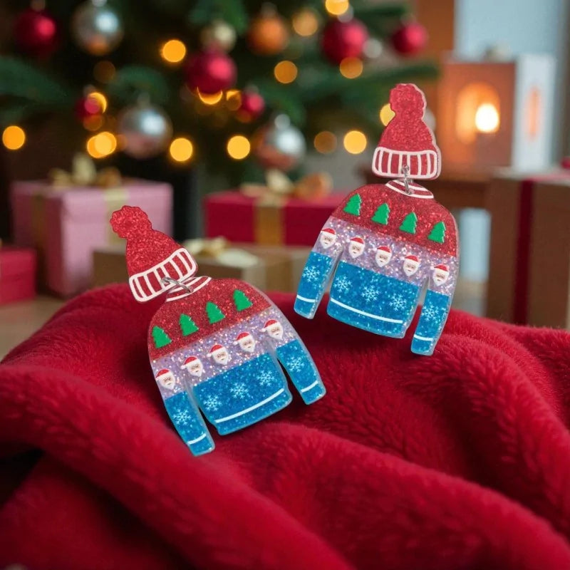 Fantasie-Ohrringe Weihnachtspullover Mütze
