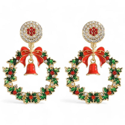 Goldene Weihnachts-Ohrringe mit Krone und Glöckchen