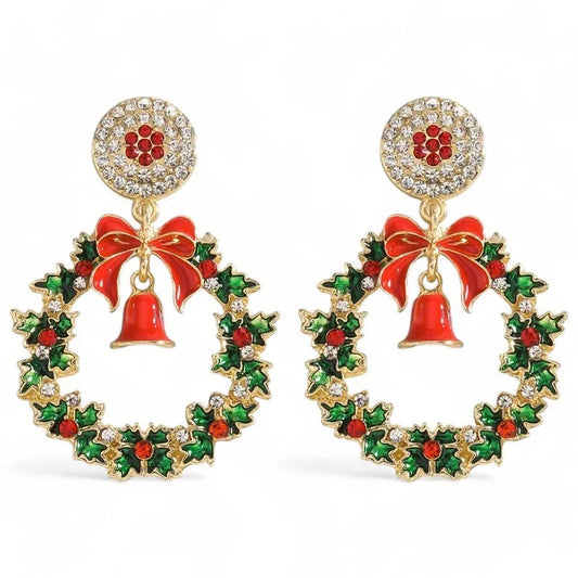 Goldene Weihnachts-Ohrringe mit Krone und Glöckchen