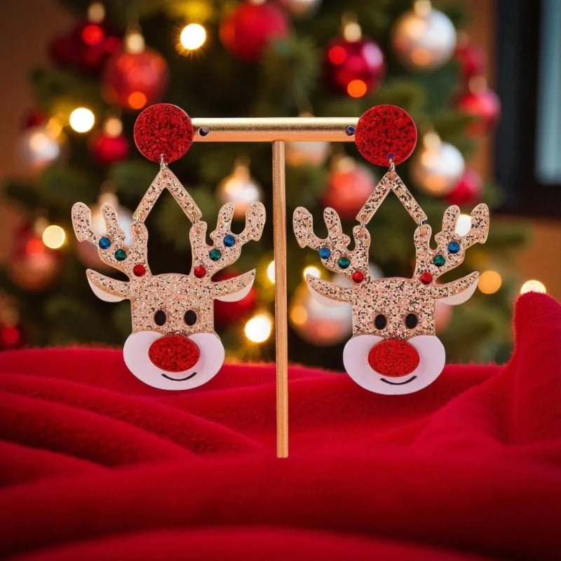 Weihnachts-Rentier-Ohrringe aus Harz