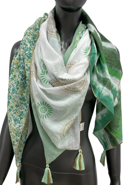 Patchwork Halstuch Tie & Dye und Liberty Grün