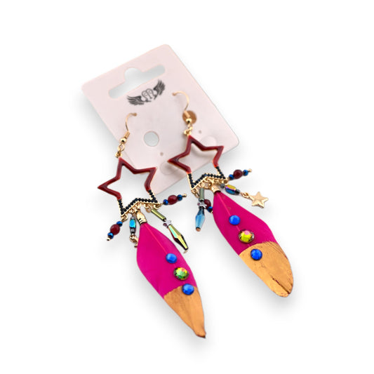 Pendelohrringe Fantasie Feder Fuchsia