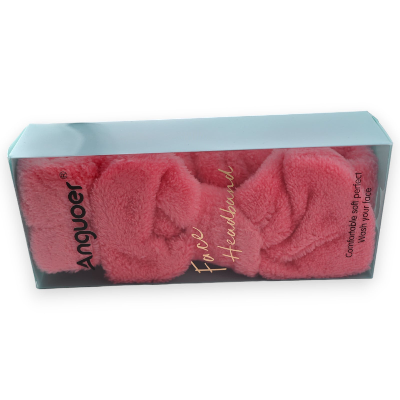 Pinke flauschige Stirnbinde von Anguoer in Geschenkbox, für Make-up und Haarpflege, weich und komfortabel