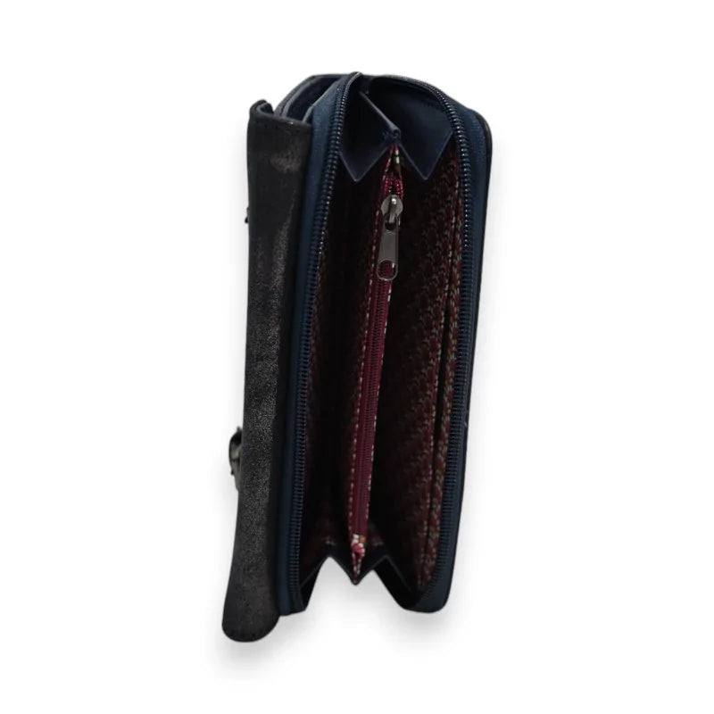 Marineblaue Brieftasche mit glänzendem Überschlag Mélanie Paris, Reißverschluss, Seitenansicht