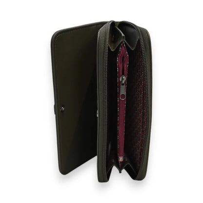 Offene khakifarbene Geldbörse Mélanie Paris, bordeauxrotes Innenfutter mit Reißverschluss