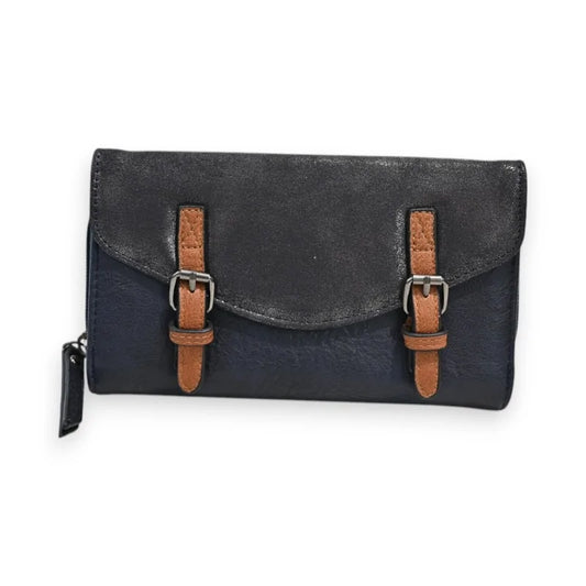 Portemonnaie Mélanie Paris Marineblau glänzende Klappe