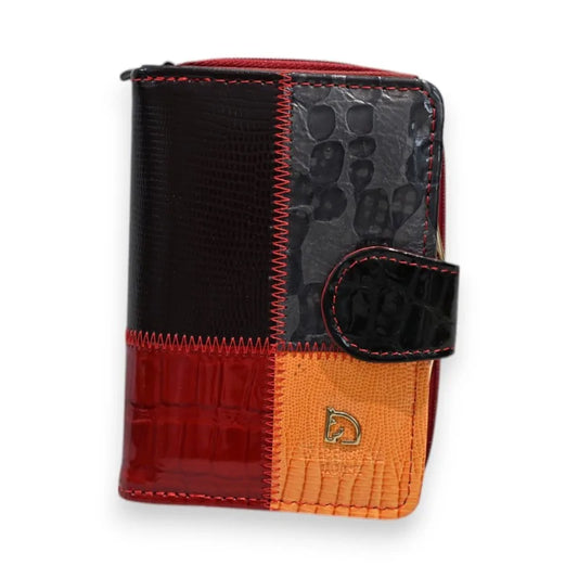 Dreifarbige Patchwork Brieftasche aus Premium-Leder