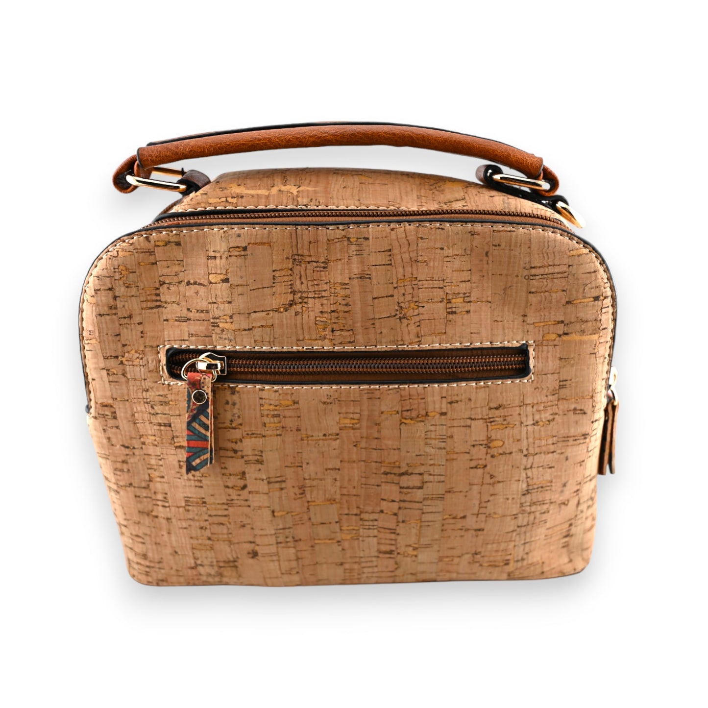 Quadratische Korktasche mit Reißverschluss und Ledergriffen, natürliche Textur, Front-Reißverschlusstasche, umweltfreundli...
