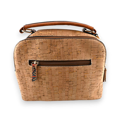Quadratische Korktasche mit Reißverschluss und Ledergriffen, natürliche Textur, Front-Reißverschlusstasche, umweltfreundli...