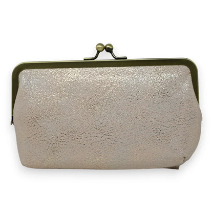 Retro-Geldbörse mit goldenem Verschluss, glänzende Champagner-Farbe, eleganter Vintage-Stil