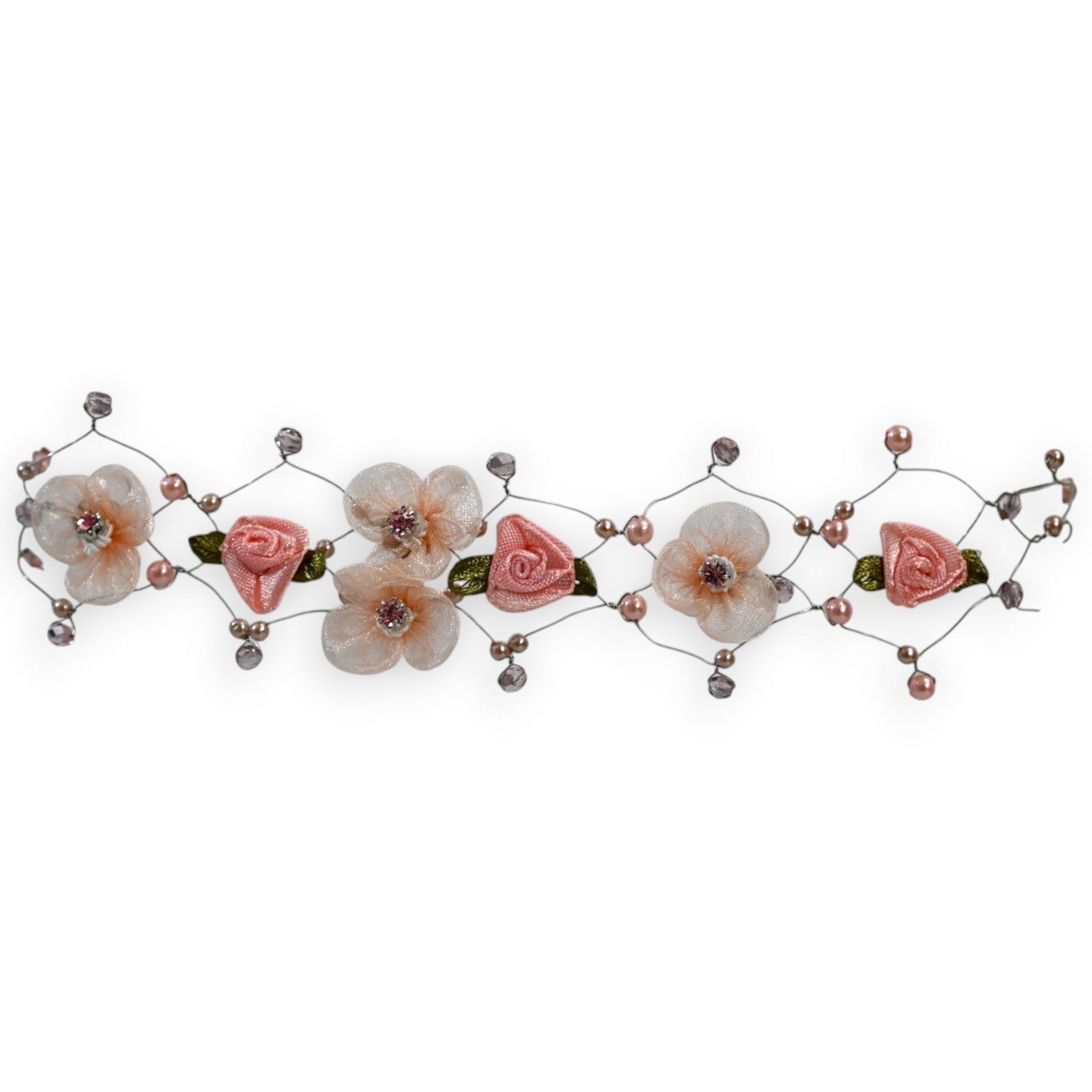Florales Choker Romantica - Rosafarbene Blumen-Halskette auf silbernem Kabel