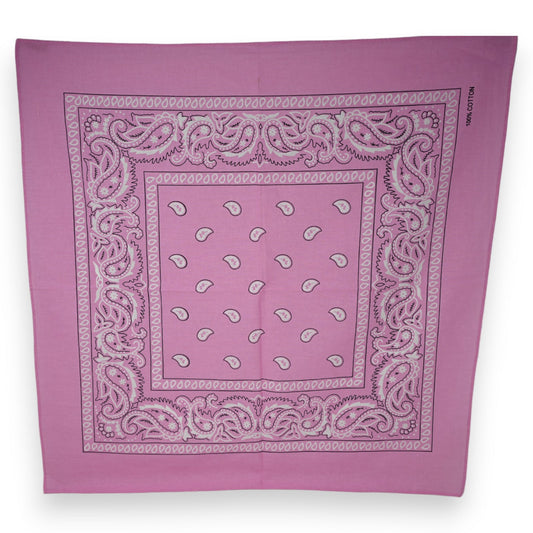 Rosa Bandana mit klassischem Paisleymuster und weißen Tupfen, quadratisches Tuch aus Baumwolle für Hals oder Kopf
