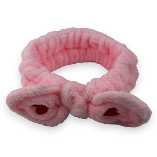 Flauschiges rosa Stirnband mit Herzschleife, weiches Plüschmaterial für Haarpflege und Make-up, niedliches Accessoire