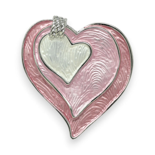 Zarte Rosa Herz-Brosche mit Magnet aus versilbertem Metall