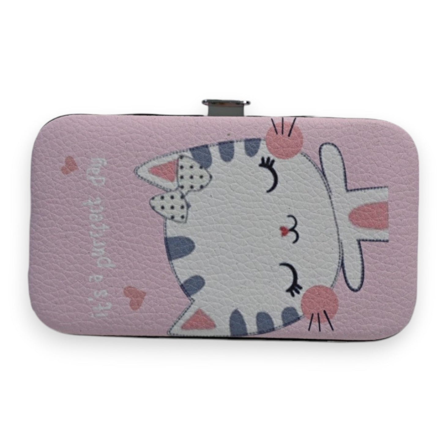 Rosa Maniküre-Set-Etui mit niedlichem Katzen-Motiv, 6-teilig, kompakt und tragbar für unterwegs