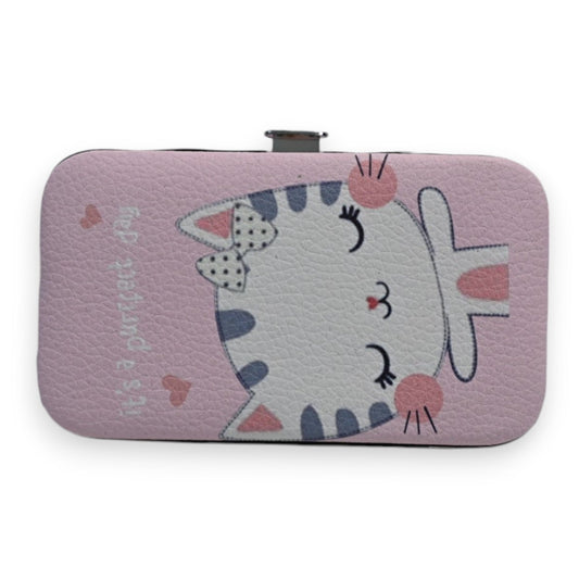 Rosa Maniküre-Set-Etui mit niedlichem Katzen-Motiv, 6-teilig, kompakt und tragbar für unterwegs