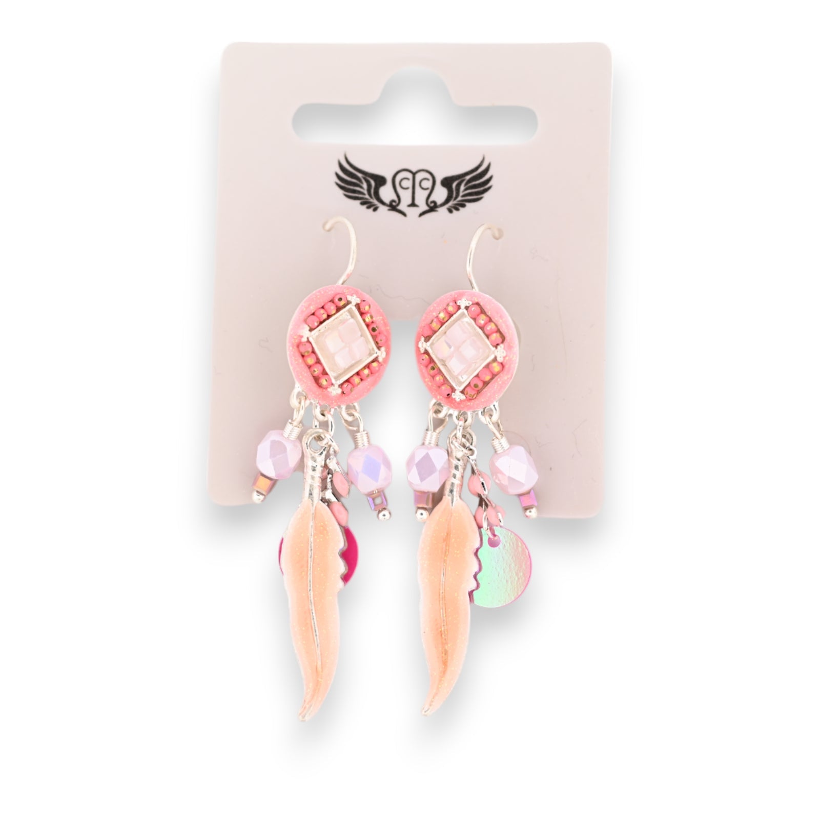 Schlafende Ohrringe in Rosenfarben-Nuancen Feder