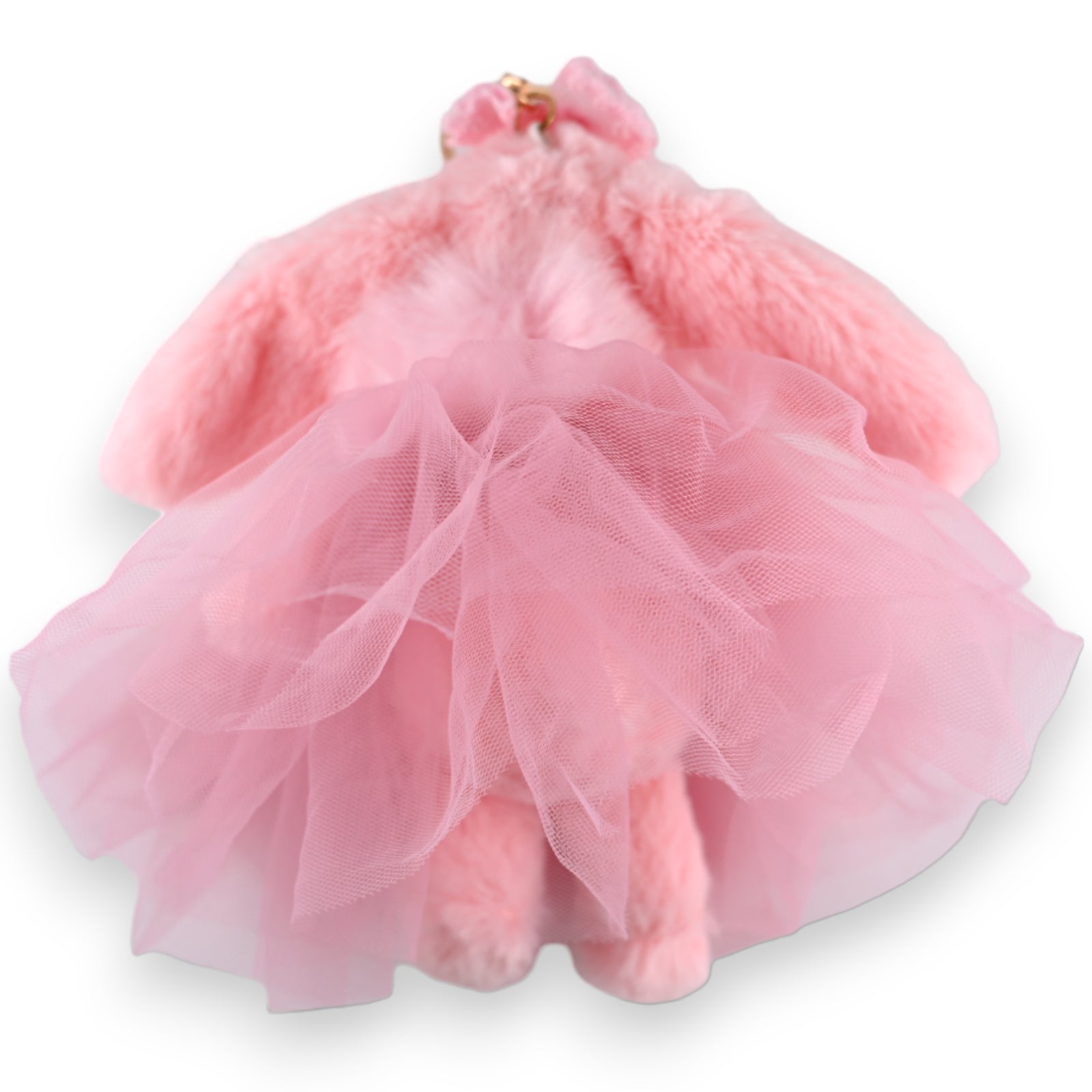 Flauschiger rosa Hasen-Schlüsselanhänger mit Tüllrock und Schleife, süßes Accessoire im Shabby-Chic-Stil