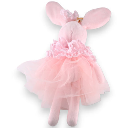 Plüschiger rosa Kaninchen-Schlüsselanhänger mit Tüllrock und Spitze im Shabby-Chic-Stil, süßes Mädchen-Accessoire